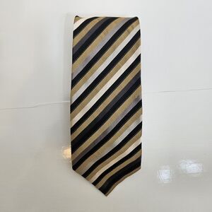 VTG 90s ALEXANDER JULIAN COLOURS Neck Tie Mens 100% Silk Gold Black Striped 3.8"
